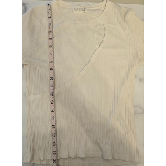Naelle Top Womens Medium Ivory Knit Ribbed Cut Out Basic Edgy Minimalist Stretch - Picture 8 of 8